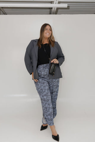 LINEAR PATTERN WOVEN PANTS IN THUNDER CLOUD BLUE - Love Marlow