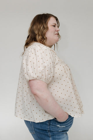 Linen Pintuck Short Sleeve Blouse - Beige - Love Marlow