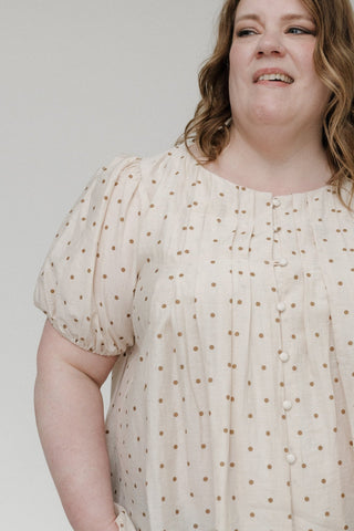 Linen Pintuck Short Sleeve Blouse - Beige - Love Marlow