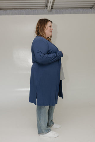 LONG SLEEVE CARDIGAN WITH BACK RUCHING IN TURKISH SEA - Love Marlow