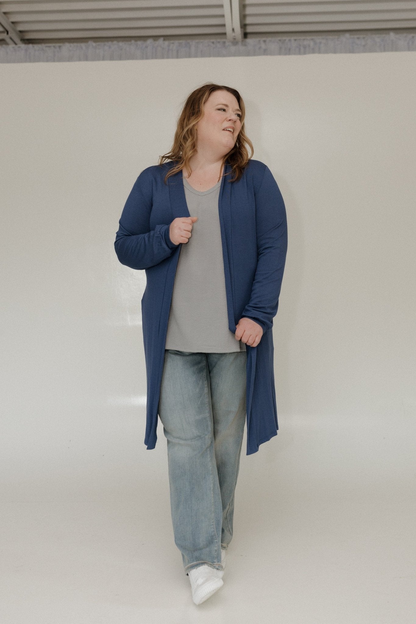 LONG SLEEVE CARDIGAN WITH BACK RUCHING IN TURKISH SEA - Love Marlow