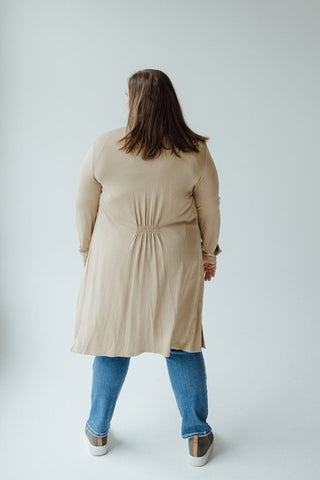 LONG SLEEVE CARDIGAN WITH BACK RUCHING IN WARM ALMOND - Love Marlow