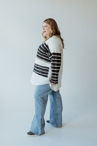 LONG - SLEEVE ROUND NECK TUNIC WITH STRIPE DETAIL IN CREAM - Love Marlow