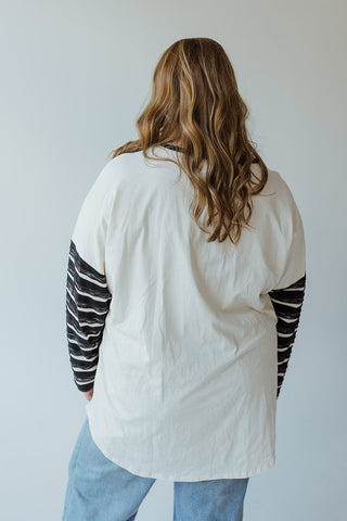 LONG - SLEEVE ROUND NECK TUNIC WITH STRIPE DETAIL IN CREAM - Love Marlow