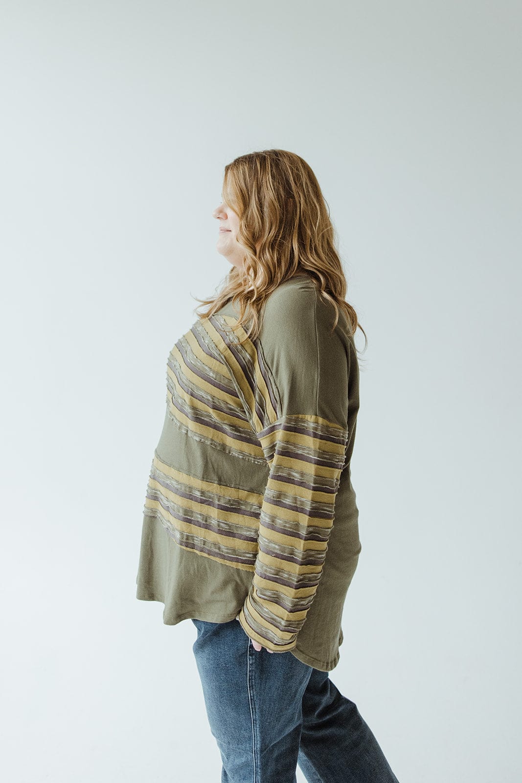 LONG - SLEEVE ROUND NECK TUNIC WITH STRIPE DETAIL IN KALE - Love Marlow