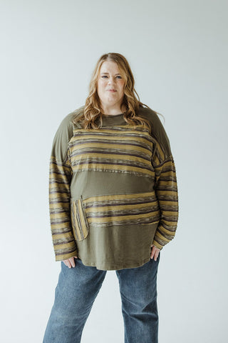 LONG - SLEEVE ROUND NECK TUNIC WITH STRIPE DETAIL IN KALE - Love Marlow