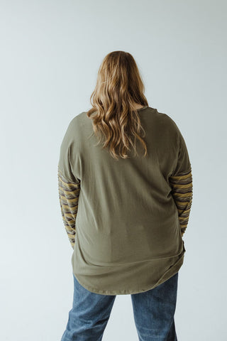 LONG - SLEEVE ROUND NECK TUNIC WITH STRIPE DETAIL IN KALE - Love Marlow