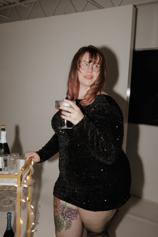 Long Sleeve Sequin Dress – Black - Love Marlow