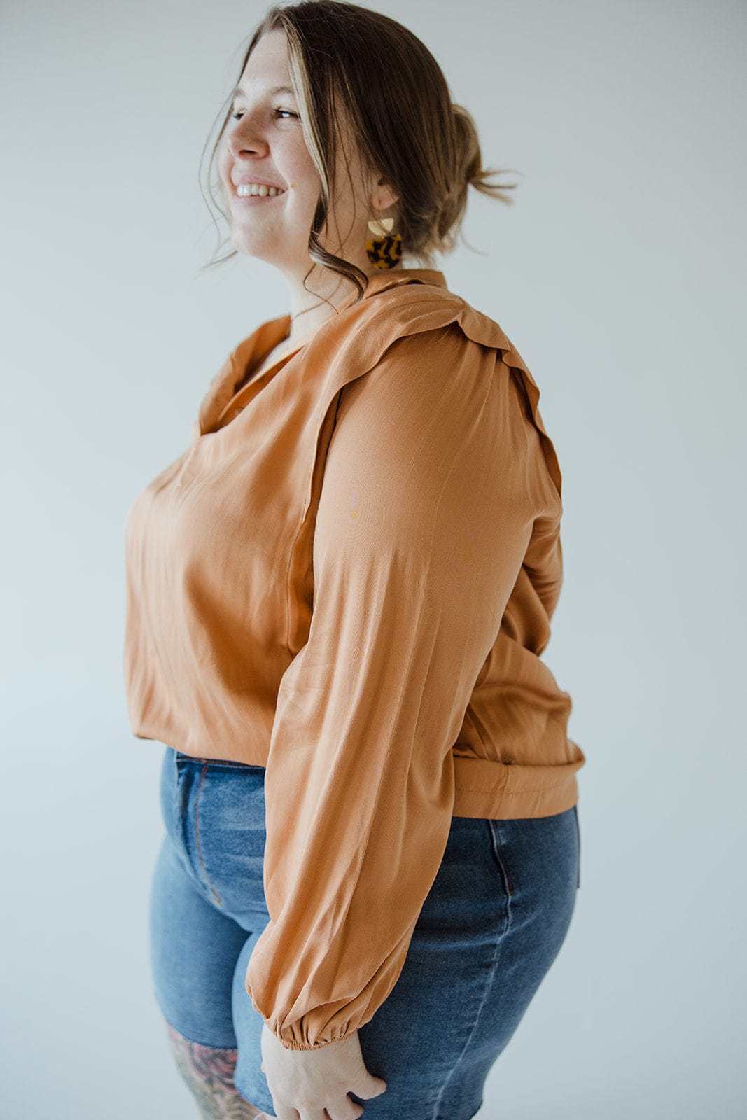 LONG SLEEVE TURTLENECK BLOUSE IN TERRACOTTA - Love Marlow