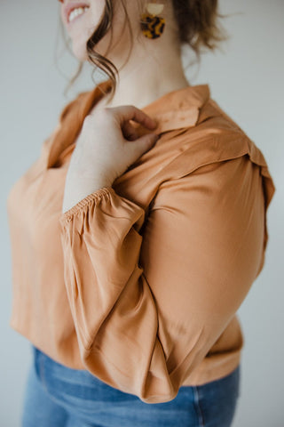 LONG SLEEVE TURTLENECK BLOUSE IN TERRACOTTA - Love Marlow