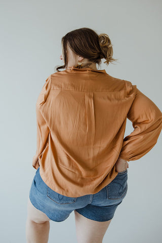 LONG SLEEVE TURTLENECK BLOUSE IN TERRACOTTA - Love Marlow