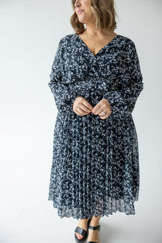 LONG - SLEEVED BELTED MIDI - LENGTH FLORAL DRESS - Love Marlow