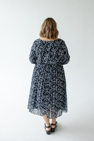 LONG - SLEEVED BELTED MIDI - LENGTH FLORAL DRESS - Love Marlow
