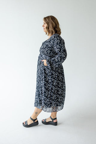 LONG - SLEEVED BELTED MIDI - LENGTH FLORAL DRESS - Love Marlow