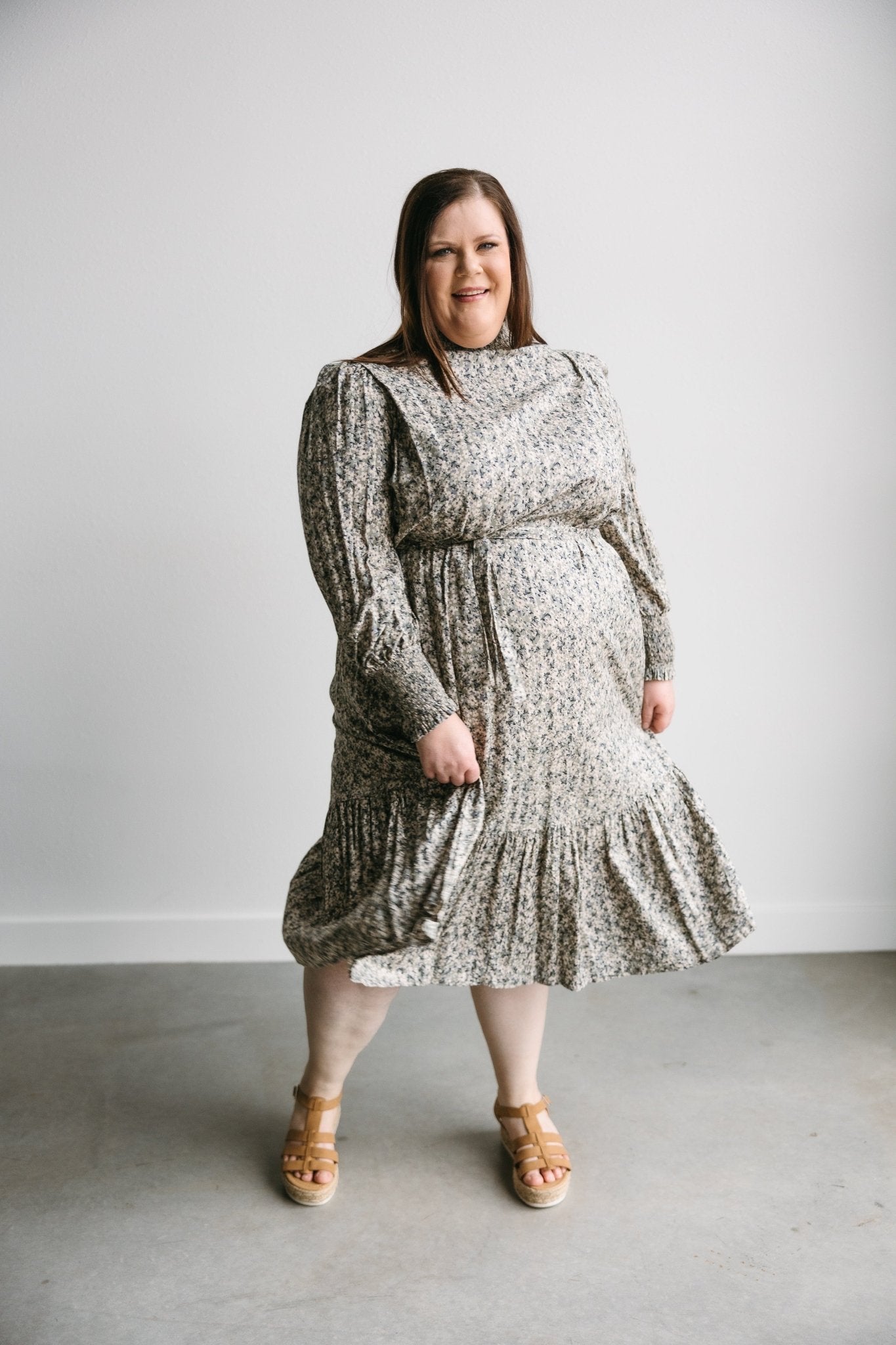 LONG - SLEEVED RUFFLE HEM MIDI DRESS - Love Marlow