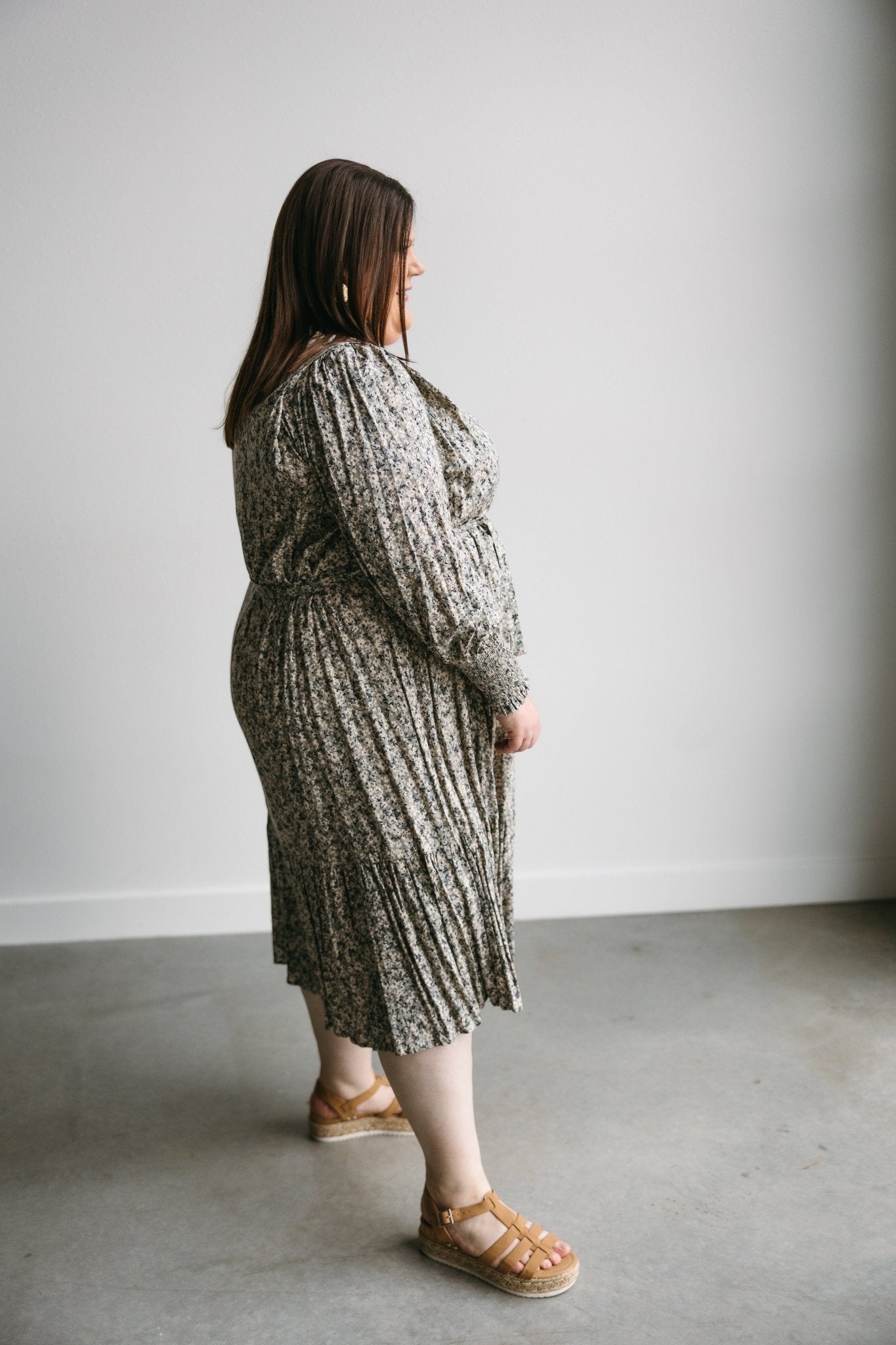 LONG - SLEEVED RUFFLE HEM MIDI DRESS - Love Marlow