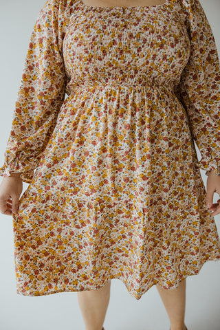LONG SLEEVED SMOCKED BODICE FLORAL DRESS - Love Marlow