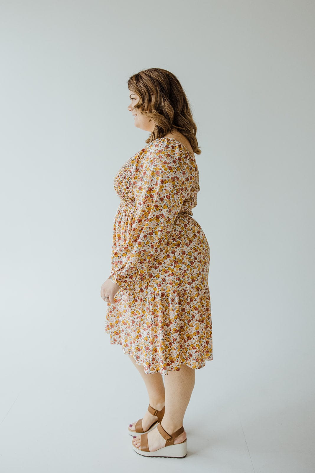 LONG SLEEVED SMOCKED BODICE FLORAL DRESS - Love Marlow