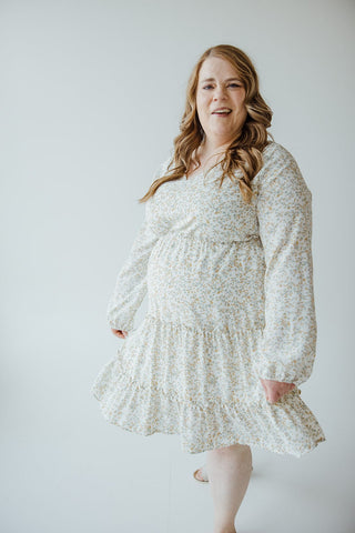 LONG - SLEEVED TIERED FLORAL DRESS IN GREEN LILY - Love Marlow