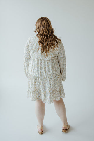 LONG - SLEEVED TIERED FLORAL DRESS IN GREEN LILY - Love Marlow