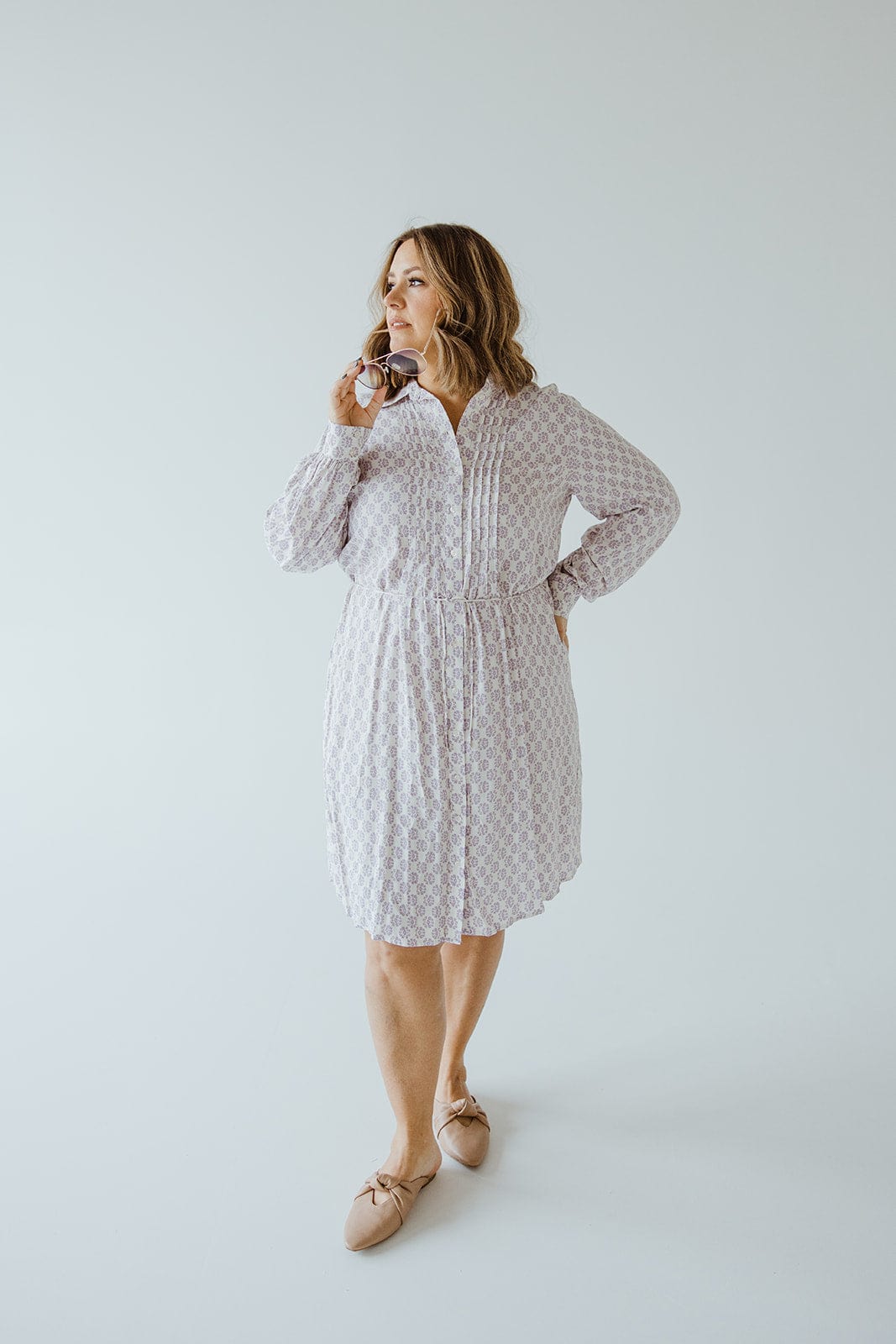 LONG SLEEVED TUXEDO FRONT DRESS WITH BELT - Love Marlow