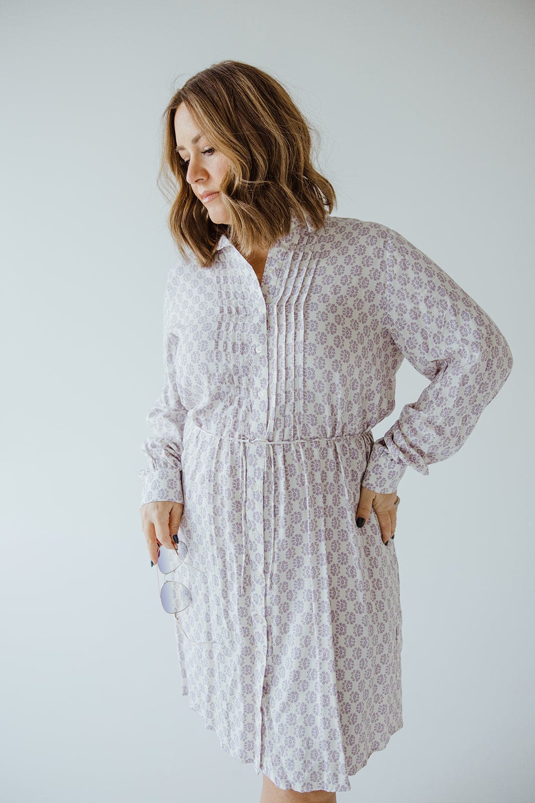 LONG SLEEVED TUXEDO FRONT DRESS WITH BELT - Love Marlow