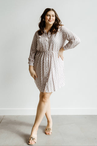 LONG SLEEVED TUXEDO FRONT DRESS WITH BELT - Love Marlow