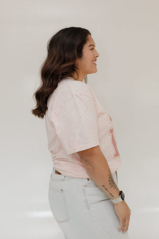 "LOVE" FOOTBALL GRAPHIC TEE IN LIGHT BLUSH MINERAL WASH - Love Marlow