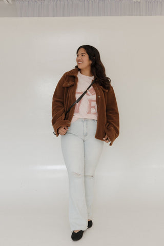 "LOVE" FOOTBALL GRAPHIC TEE IN LIGHT BLUSH MINERAL WASH - Love Marlow