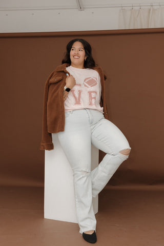 "LOVE" FOOTBALL GRAPHIC TEE IN LIGHT BLUSH MINERAL WASH - Love Marlow