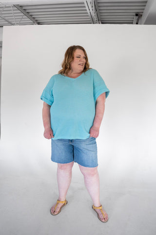 Lovervet Effortless High Rise Raw Hem Bermuda Shorts – Medium Wash - Love Marlow