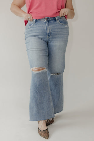 Lovervet High Rise Distressed Slim Wide Leg Jeans – Light Wash - Love Marlow