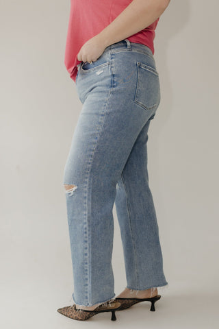 Lovervet High Rise Distressed Slim Wide Leg Jeans – Light Wash - Love Marlow