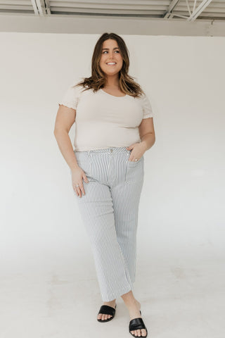 Lovervet High Rise Patch Pocket Stripe Wide Leg Jean – Cropped - Love Marlow