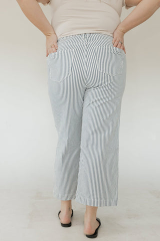 Lovervet High Rise Patch Pocket Stripe Wide Leg Jean – Cropped - Love Marlow