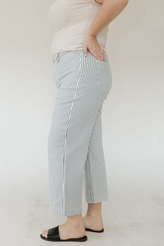 Lovervet High Rise Patch Pocket Stripe Wide Leg Jean – Cropped - Love Marlow
