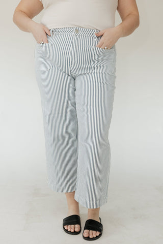 Lovervet High Rise Patch Pocket Stripe Wide Leg Jean – Cropped - Love Marlow