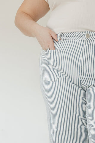 Lovervet High Rise Patch Pocket Stripe Wide Leg Jean – Cropped - Love Marlow