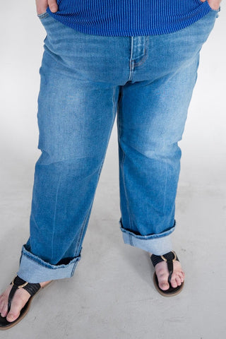 Lovervet Mid Rise Cuffed Slim Wide Jeans – Medium Light Wash - Love Marlow