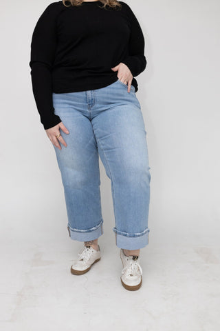 Lovervet Mid Rise Cuffed Slim Wide Jeans – Medium Light Wash - Love Marlow