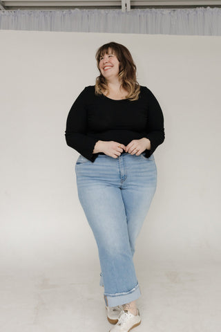 Lovervet Mid Rise Cuffed Slim Wide Jeans – Medium Light Wash - Love Marlow