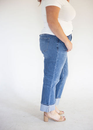 Lovervet Single Cuff Ankle Straight – Dark Medium Wash - Love Marlow