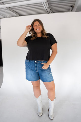 Lovervet The Essential High - Rise Raw Hem Stretch Denim Shorts - Love Marlow