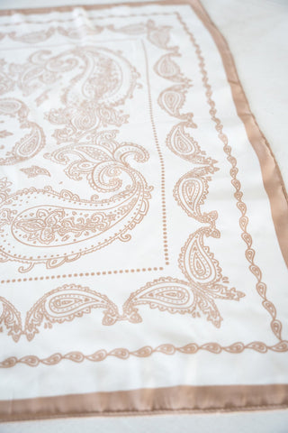 Luxe Beige & Ivory Paisley Square Silk Scarf – Timeless Bandana Accessory - Love Marlow