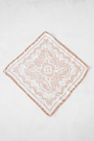 Luxe Beige & Ivory Paisley Square Silk Scarf – Timeless Bandana Accessory - Love Marlow
