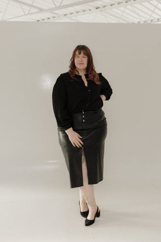 Luxe Crepe Balloon Sleeve Blouse – Lurex Detail - Love Marlow