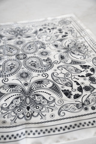 Luxe Paisley Silk - Feel Bandana Scarf | Timeless Ecru & Black - Love Marlow