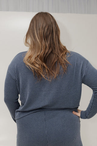 LUXE RIBBED DOLMAN LONG - SLEEVE CREW NECK TEE IN DARK HORIZON BLUE - Love Marlow