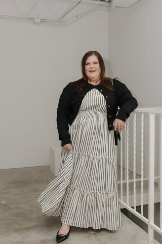 Luxury Smocked Vertical Stripe Flutter Midi - Love Marlow
