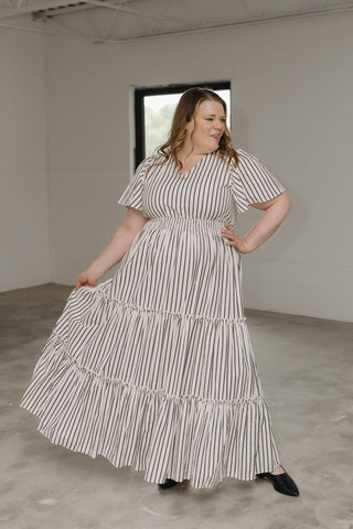 Luxury Smocked Vertical Stripe Flutter Midi - Love Marlow